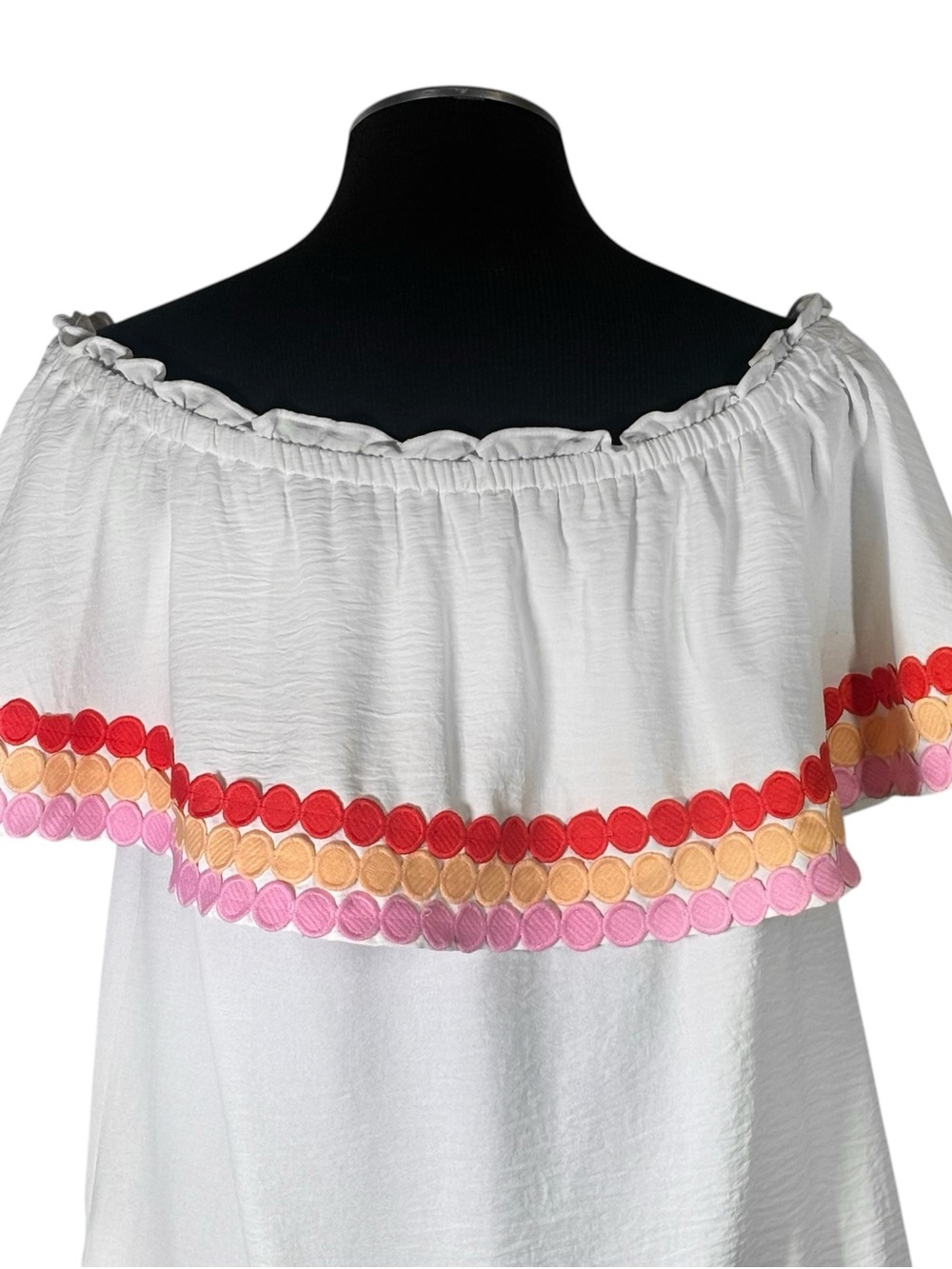 🆕 Entro – Off Shoulder Spotted Ric Rac Tiered Top – Medium - Picture 7 of 11